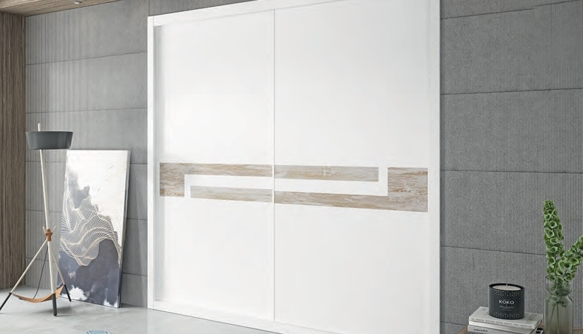 Velari Compact Signature Vinge: corredera blanca con franja en vinge wood