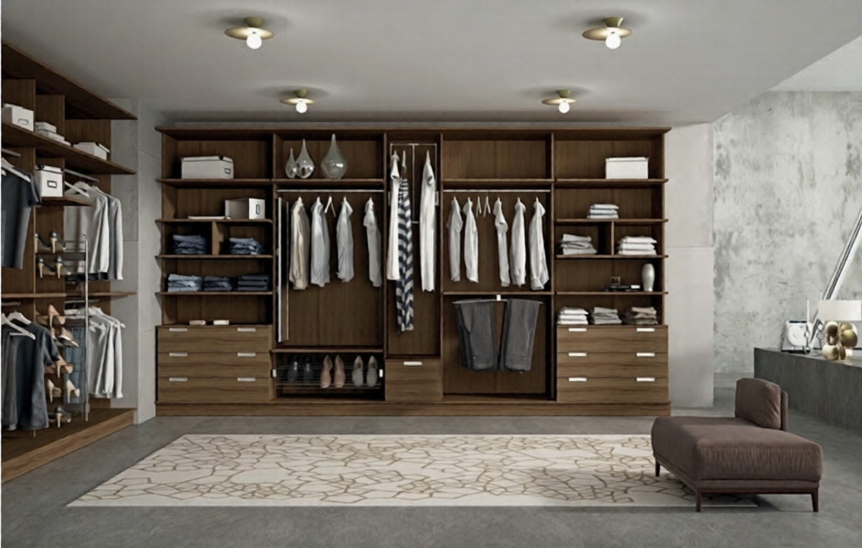 Velari Atelier Canaleto: vestidor abierto en nogal canaleto