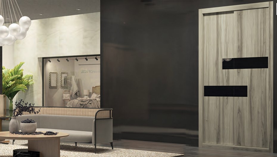 Velari Aura Sterling Walnut: corredera en nogal claro con inserciones negras