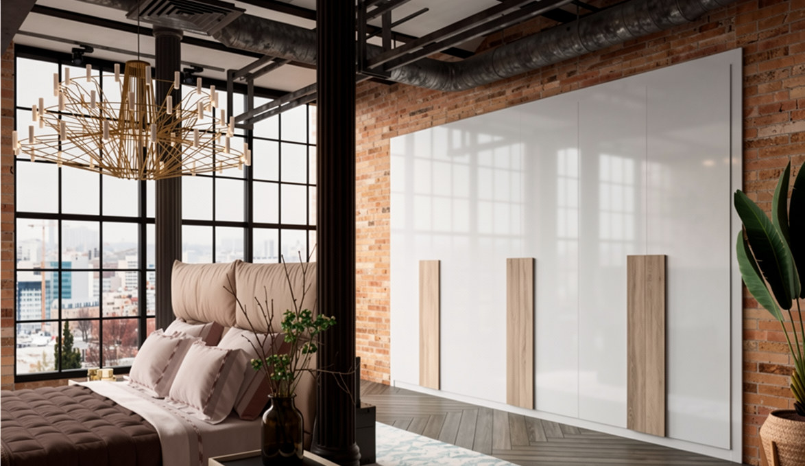 Velari Open XXL Oak: armario blanco con tirador XXL en roble cambrian