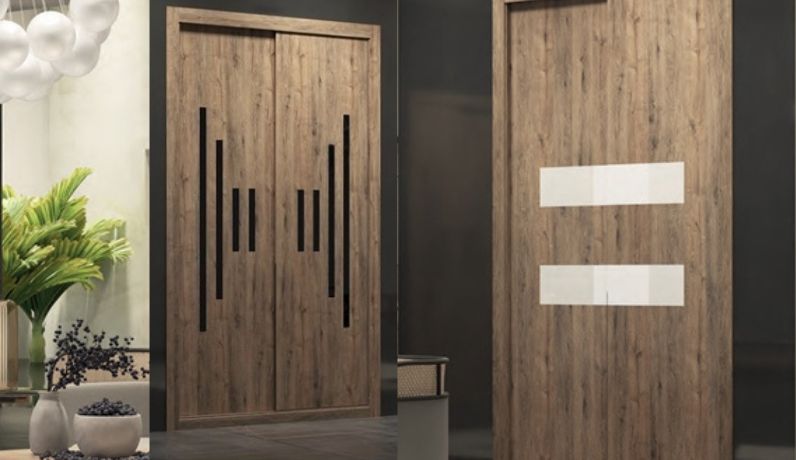 Velari Aura Noir Gold: frentes en madera envejecida con aplacados negros verticales