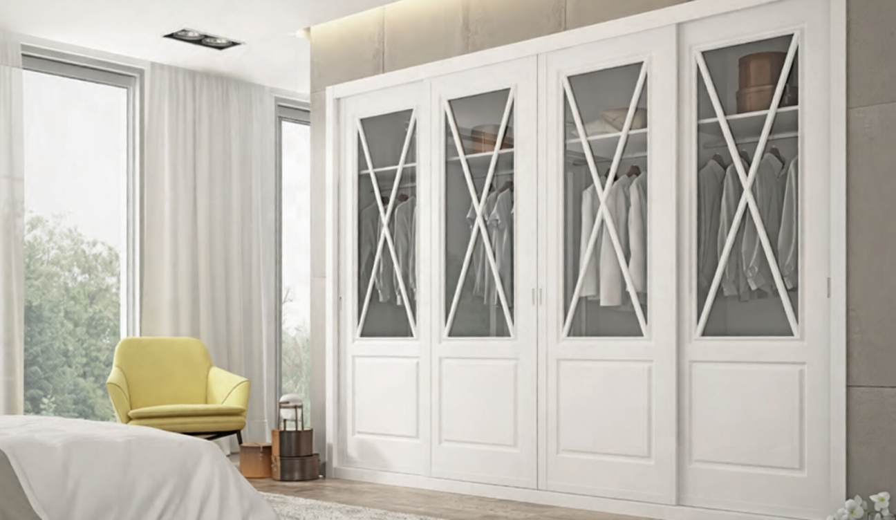 Velari Max Aspa Cristal: armario abatible blanco con cristal y aspas decorativas