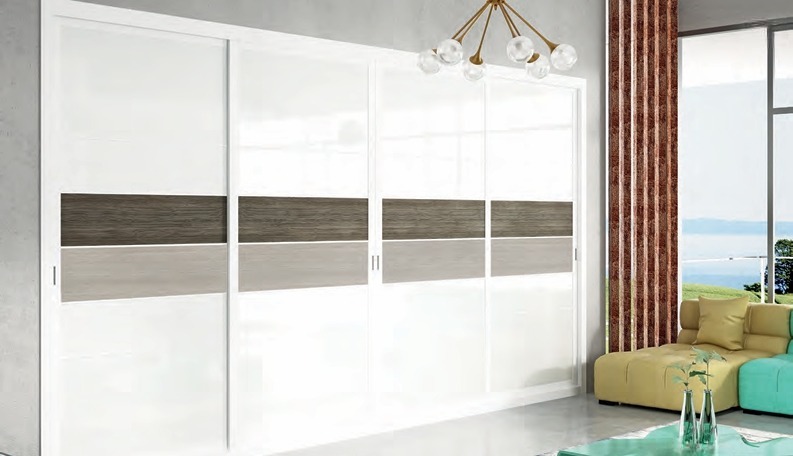 Velari Max Zen Nature: corredera blanca con franjas Oregón Siena y Albar Humus