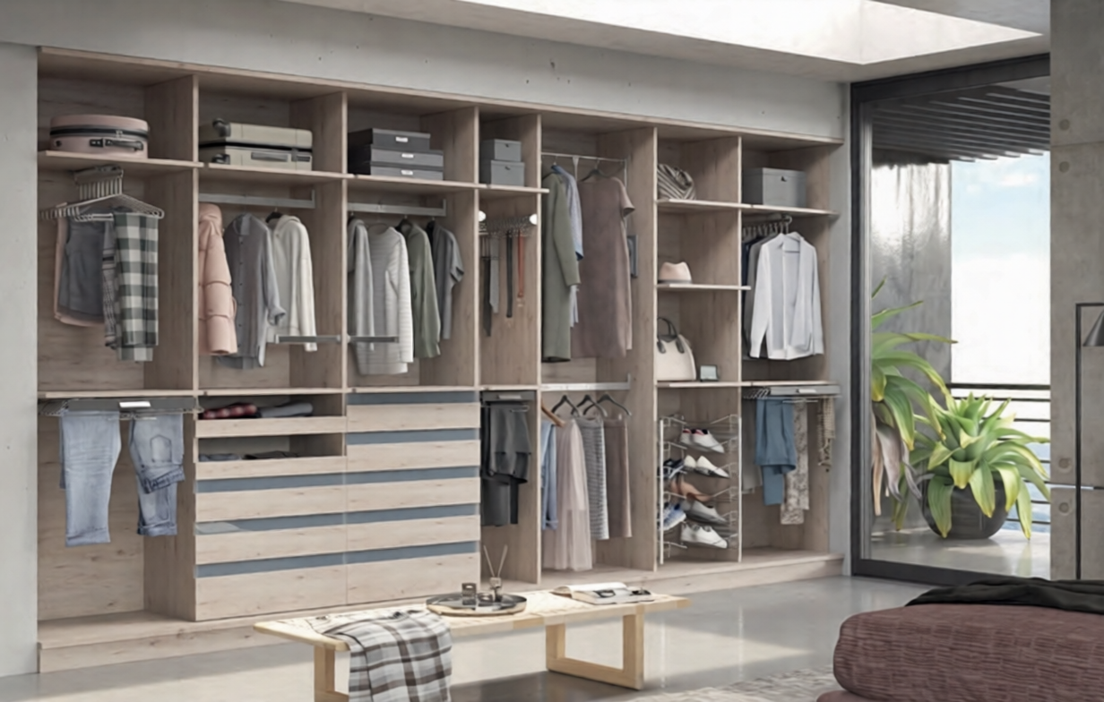 Velari Atelier Nature: vestidor abierto en acabado oku nature