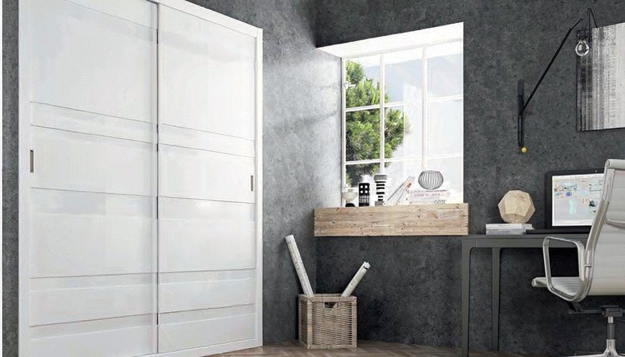 Velari Aura Pure: corredera lacada blanca brillo con líneas horizontales grabadas